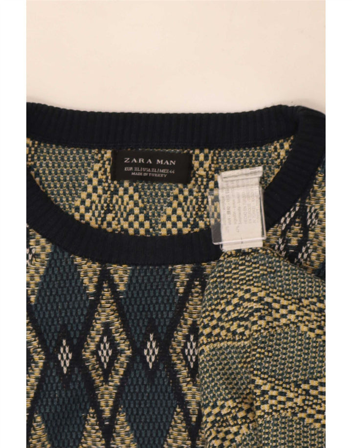 Maglione maglione girocollo da uomo Zara XL multicolore a rombi/acrilico diamante