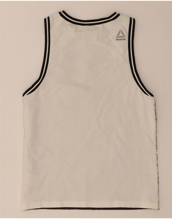 Canottiera grafica da donna Reebok UK 4/6 XS verde cotone color block