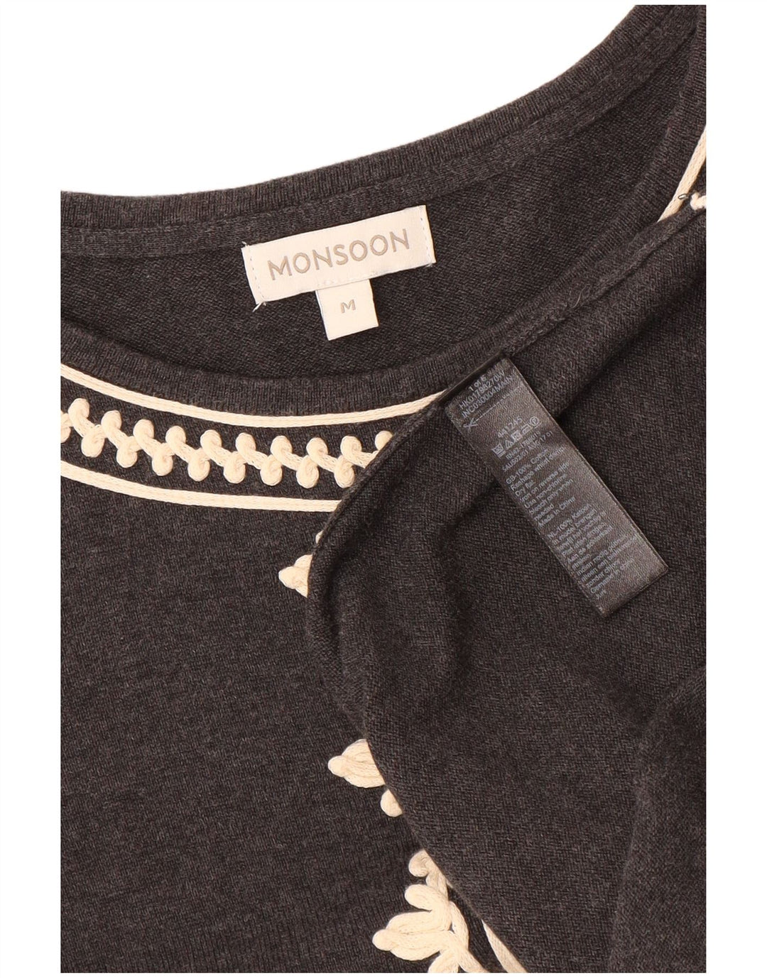 MONSOON Abito maglione da donna con maniche a 3/4 UK 12 Cotone grigio medio