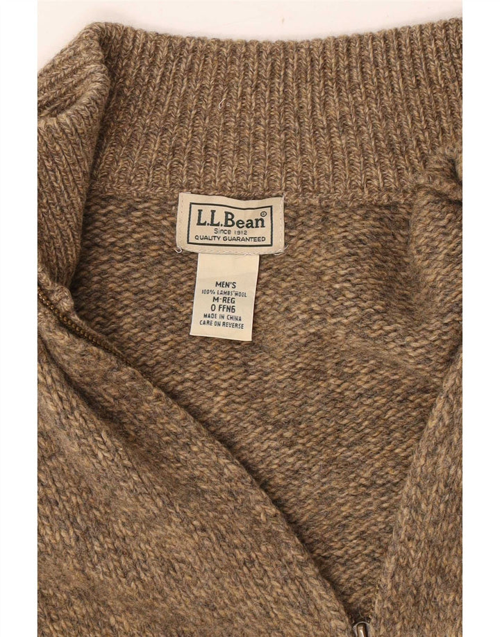 Maglione cardigan con zip intera da uomo L.L.Bean Lana d'agnello screziata beige medio