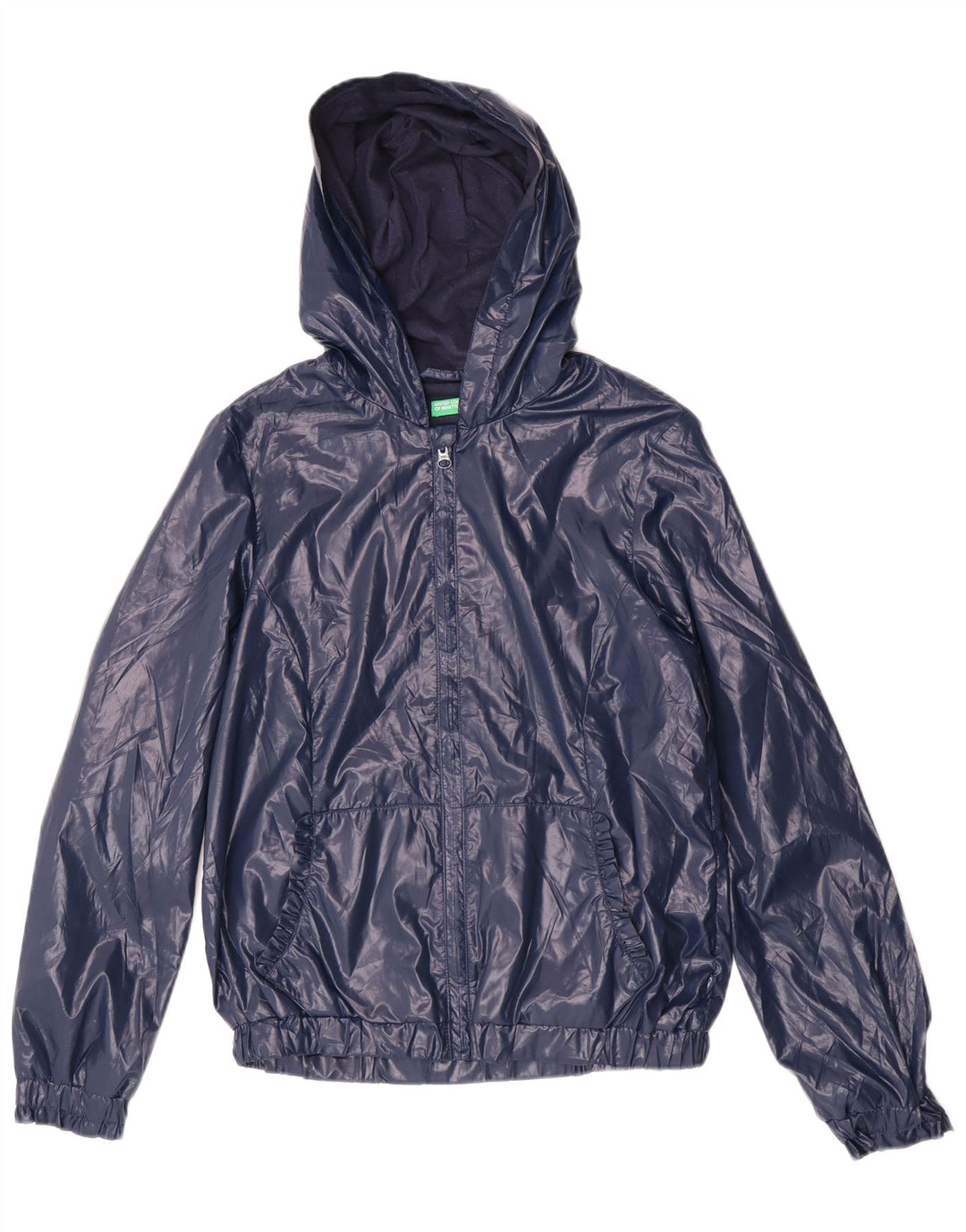 Giacca antipioggia con cappuccio per ragazze Benetton 13-14 anni 3XL poliestere blu navy