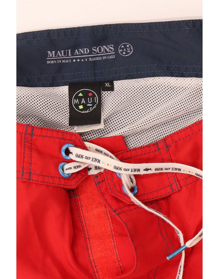 Pantaloncini da bagno da uomo Maui and Sons XL rosso in poliestere color block