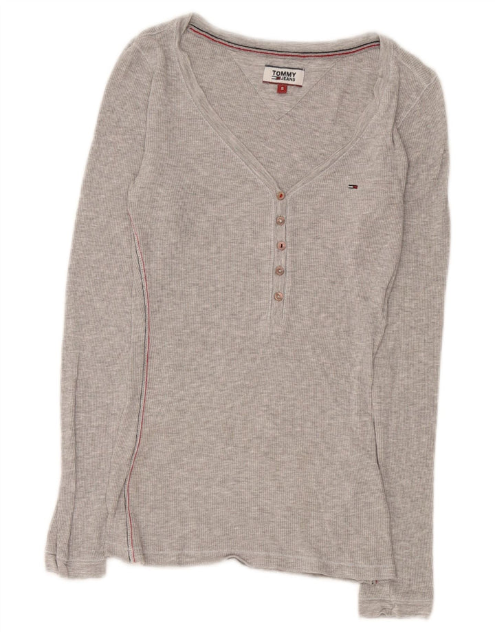 Tommy Hilfiger Donna Top Manica Lunga UK 8 Small Viscosa Grigia