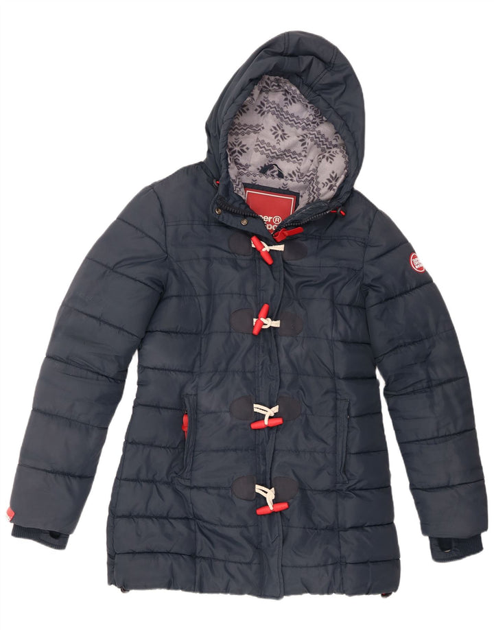 Giacca imbottita con cappuccio da donna Superdry UK 14 grande poliestere blu navy