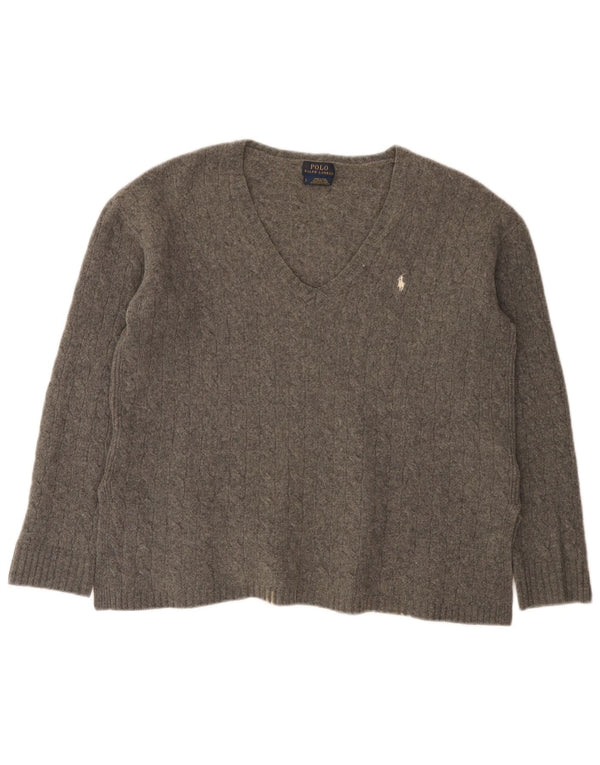 Polo Ralph Lauren Maglione da donna con scollo a V UK 16 Grande lana grigia