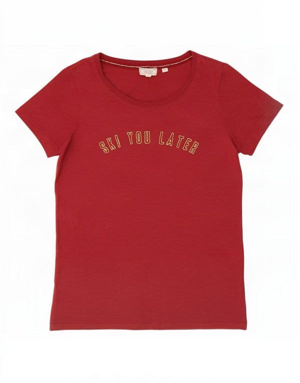 Fat Face Womens Graphic T-Shirt Top UK 8 Small Burgundy Cotton