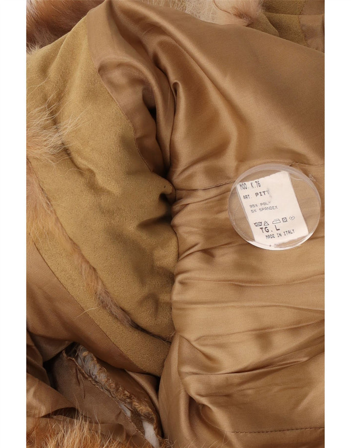 Giacca imbottita con cappuccio da donna vintage UK 16 grande poliestere beige