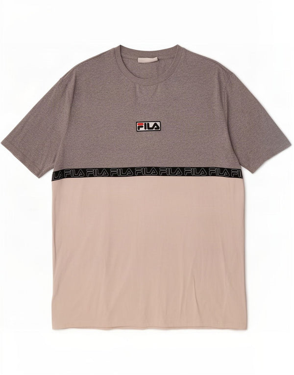 T-shirt grafica da uomo Fila Top Large in cotone color block grigio