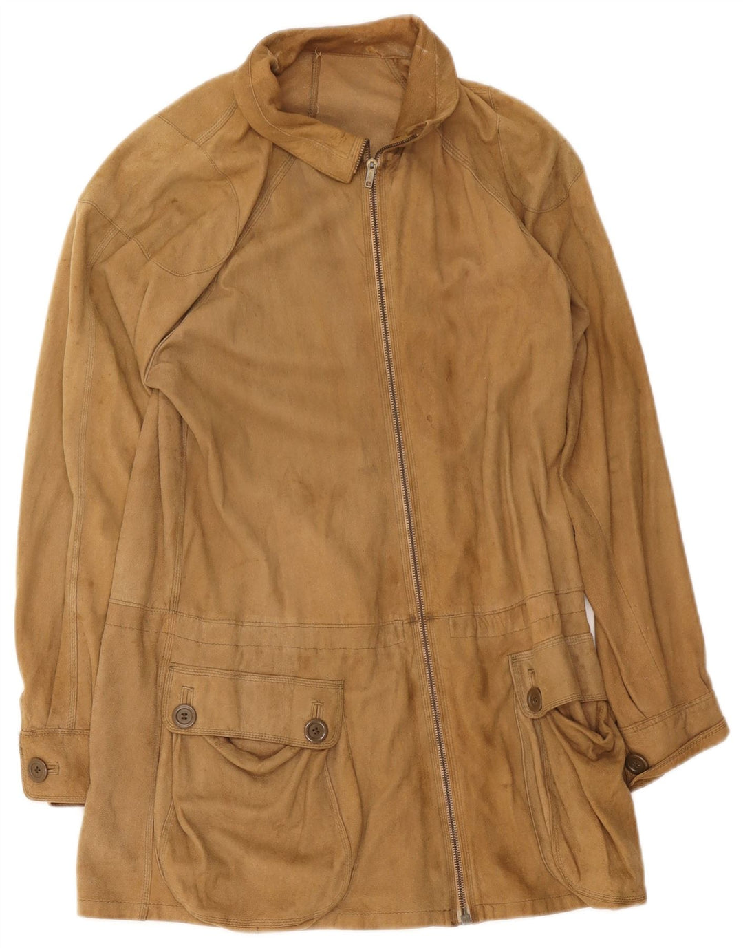 Soprabito vintage in pelle scamosciata da donna UK 8 piccolo beige