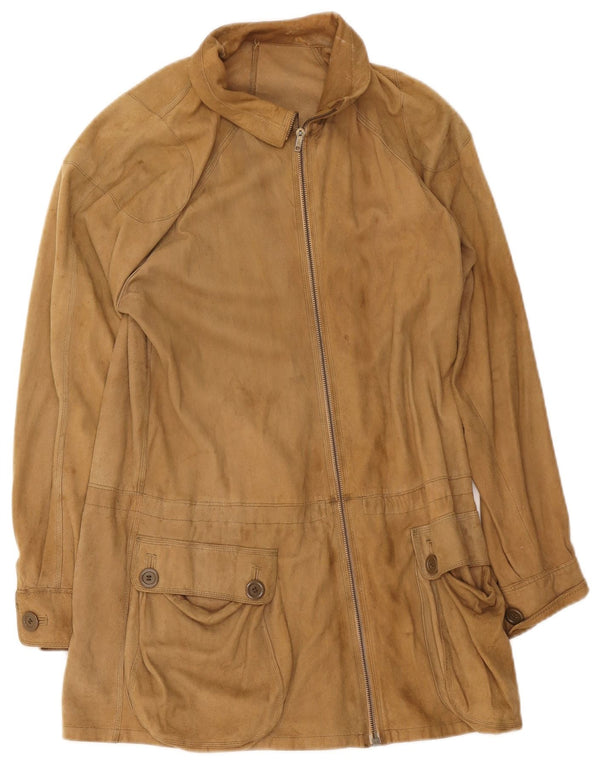 Soprabito vintage in pelle scamosciata da donna UK 8 piccolo beige