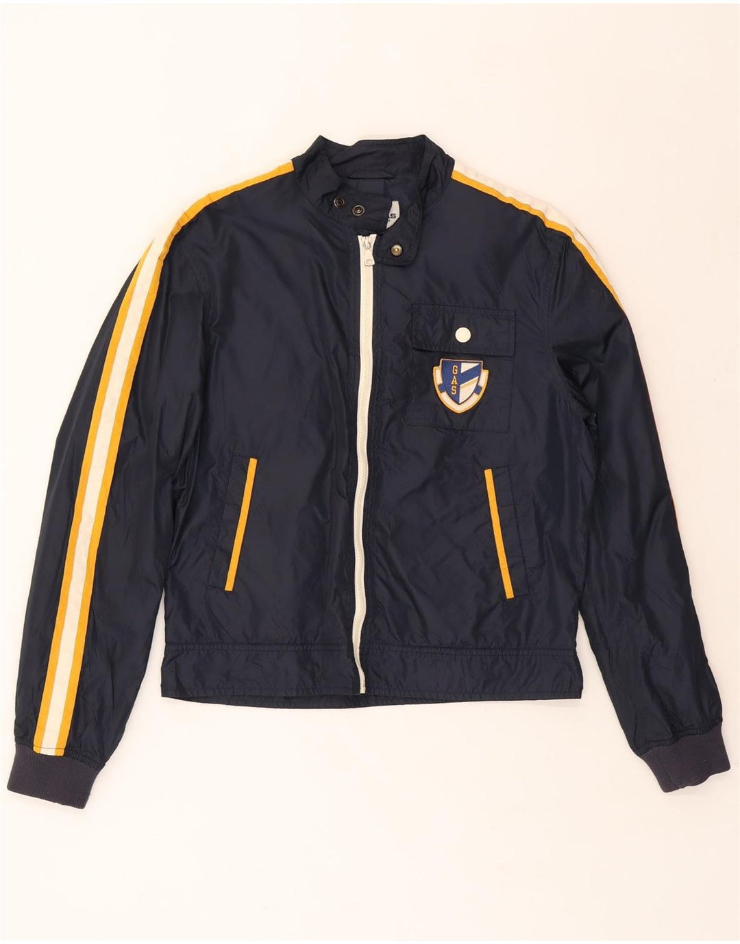 GAS Mens Bomber Jacket UK 38 Medium Navy Blue Colourblock Vintage Gas and Second-Hand Gas from Messina Hembry 