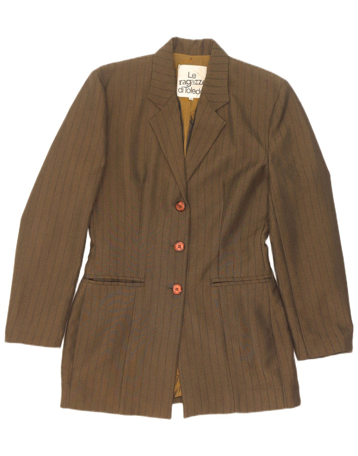 Giacca blazer vintage da donna a 3 bottoni IT 44 Poliestere a righe kaki medio