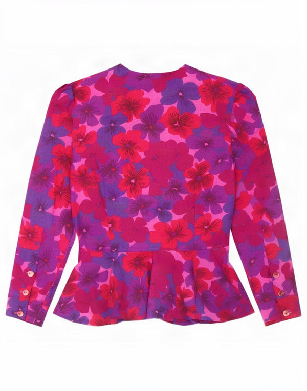 Camicetta camicia vintage da donna UK 10 piccolo floreale multicolore