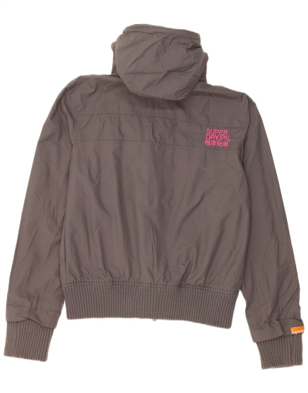 Giacca antipioggia da donna con cappuccio Superdry UK 16 grande nylon grigio