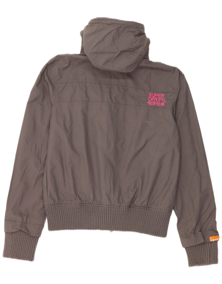 Giacca antipioggia da donna con cappuccio Superdry UK 16 grande nylon grigio