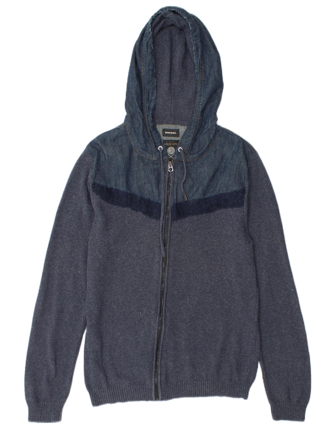 DIESEL Womens Zip Hoodie Sweater UK 12 Medium Blue Colourblock