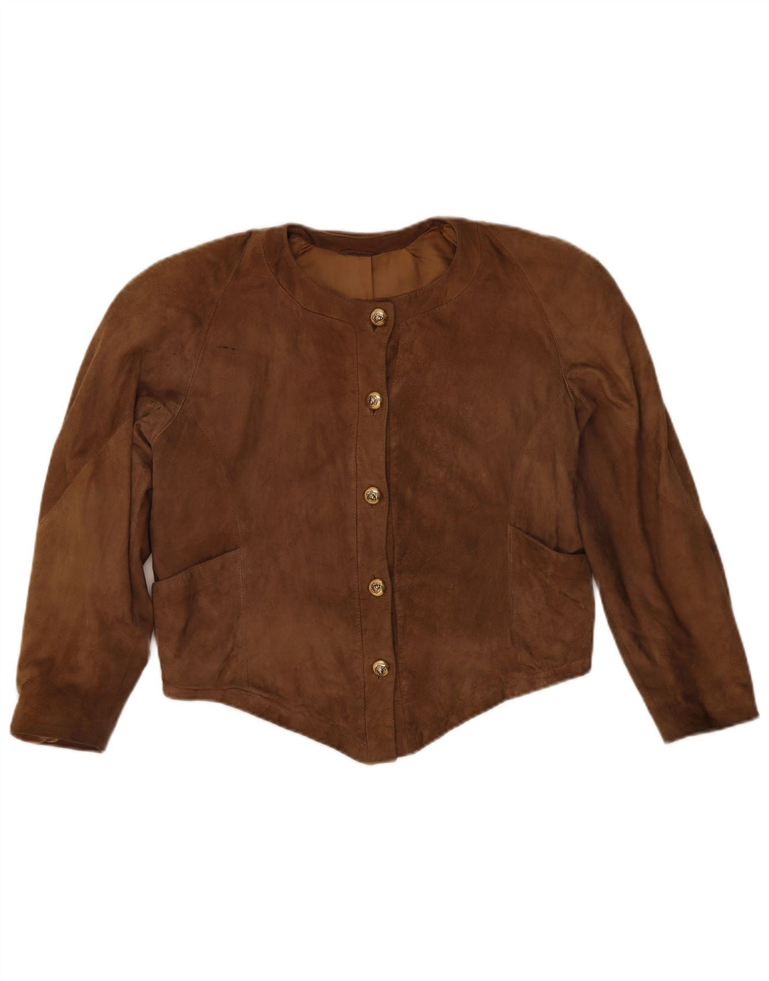 Giacca vintage in pelle scamosciata corta da donna UK 14 in pelle marrone medio