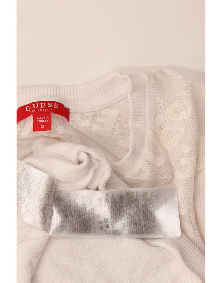Guess Felpa con grafica da donna Maglione UK 10 Small White Colourblock
