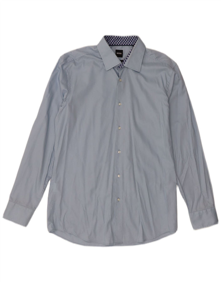 Camicia slim fit da uomo Hugo Boss grande in cotone blu