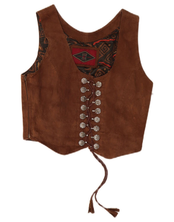 Top corsetto in pelle da donna VINTAGE IT 36 XS Pelle marrone