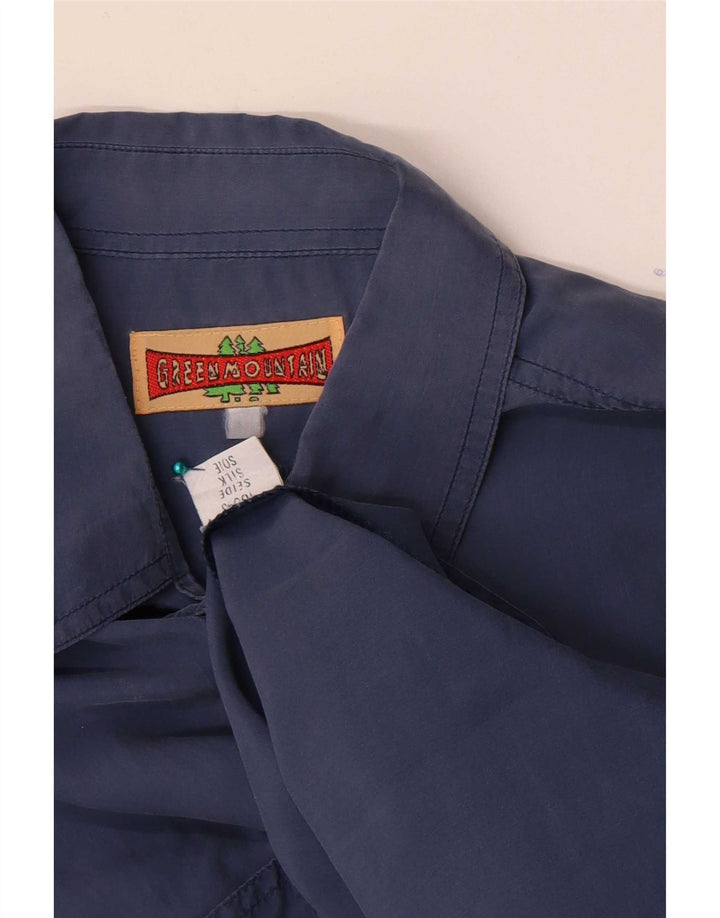 Camicia vintage da uomo a maniche corte grande classica in seta blu