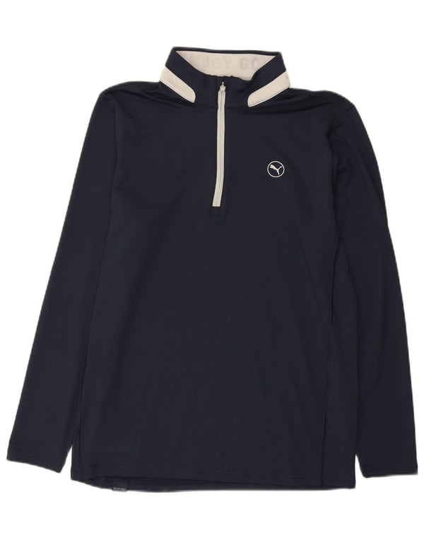 Puma Maglia da uomo con zip e collo a maniche lunghe in poliestere color block medio blu navy
