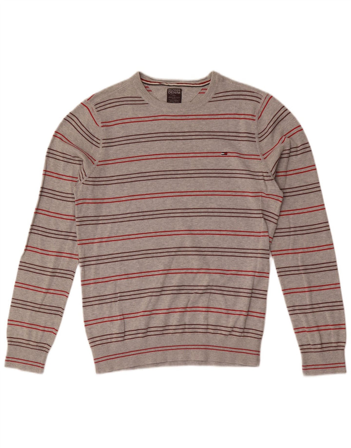 TOMMY HILFIGER Maglione da uomo girocollo in cotone a righe grigio medio