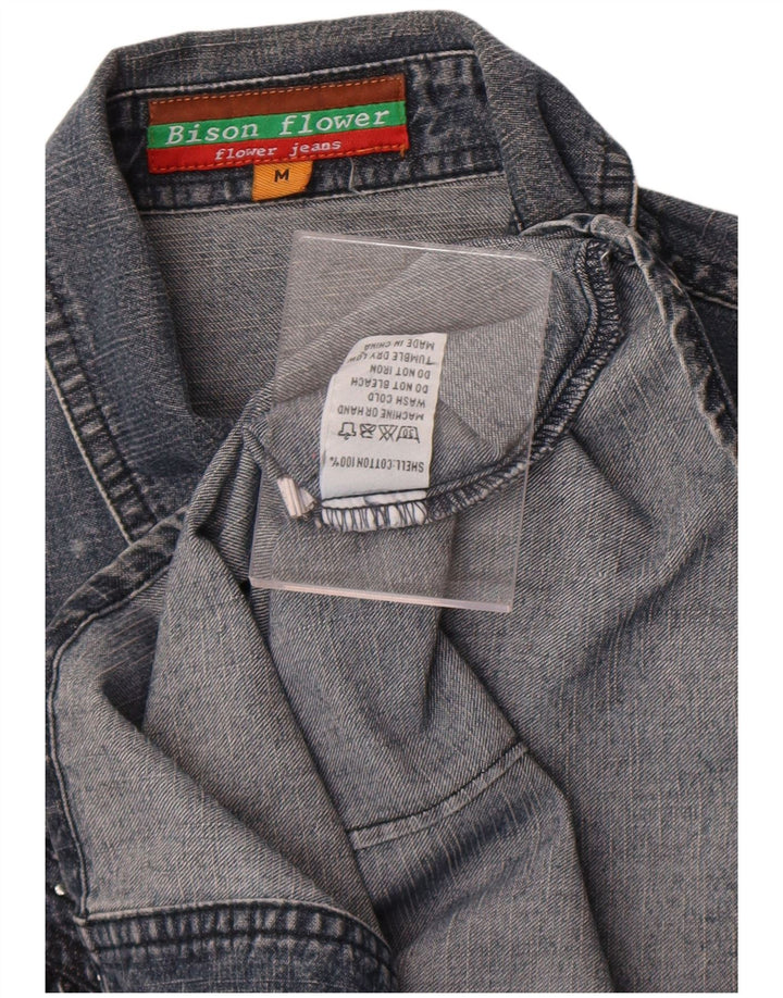 Camicia di jeans vintage da donna UK 14 cotone grigio medio