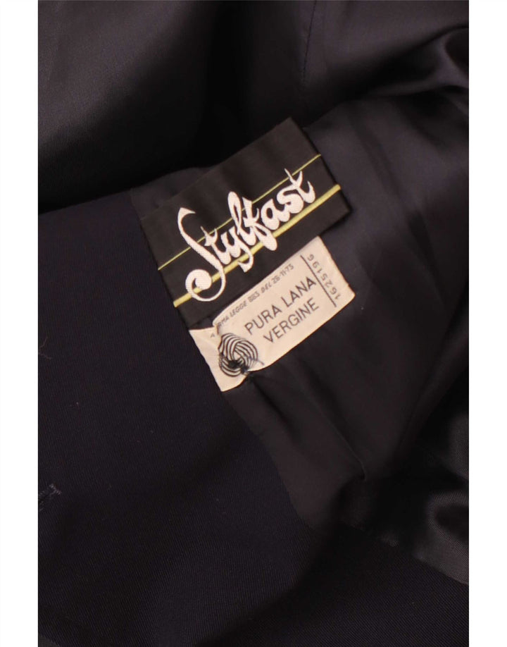 Cappotto doppiopetto vintage da uomo UK 36 piccolo in lana blu navy