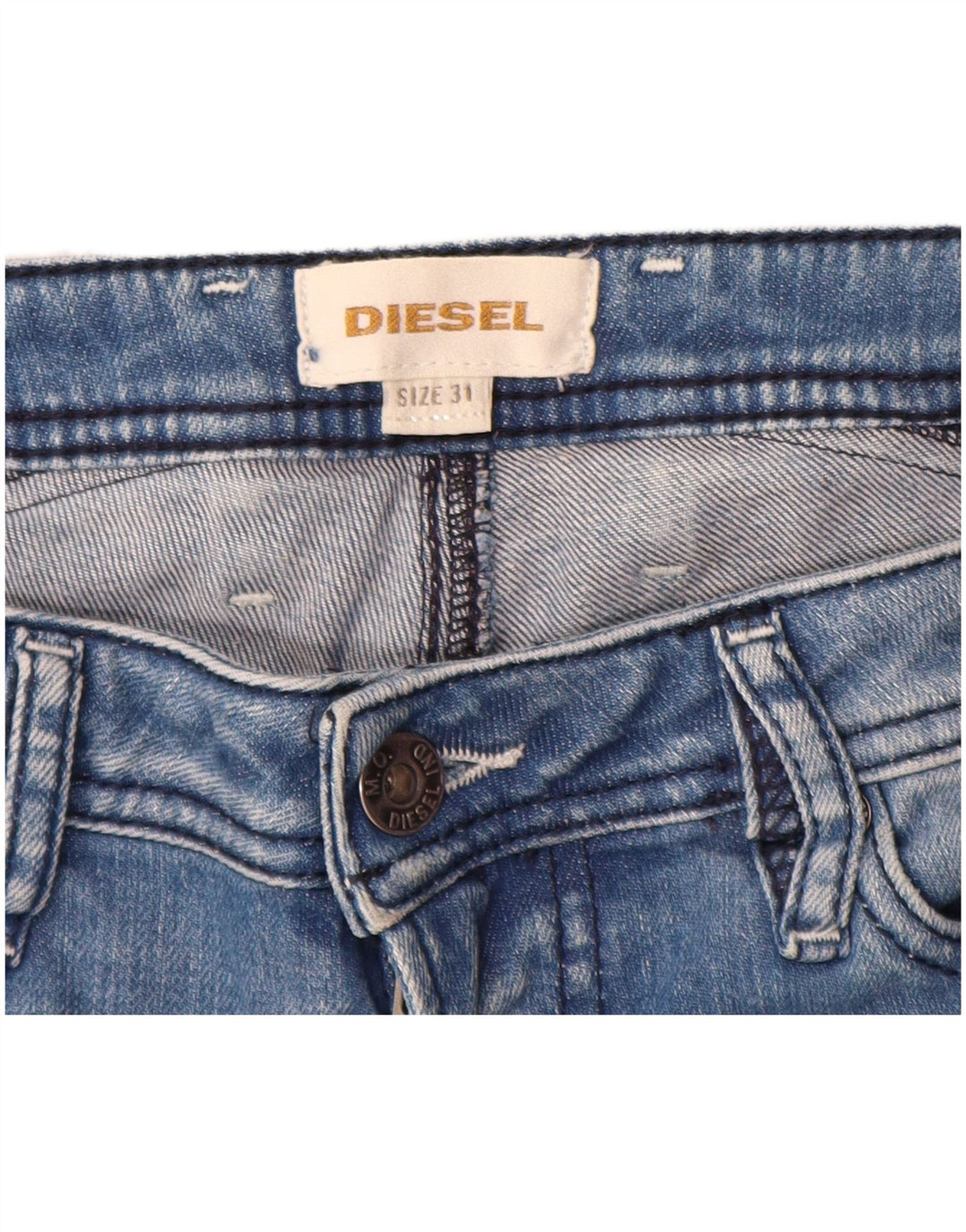 Pantaloncini di jeans invecchiati da uomo Diesel W31 cotone blu medio