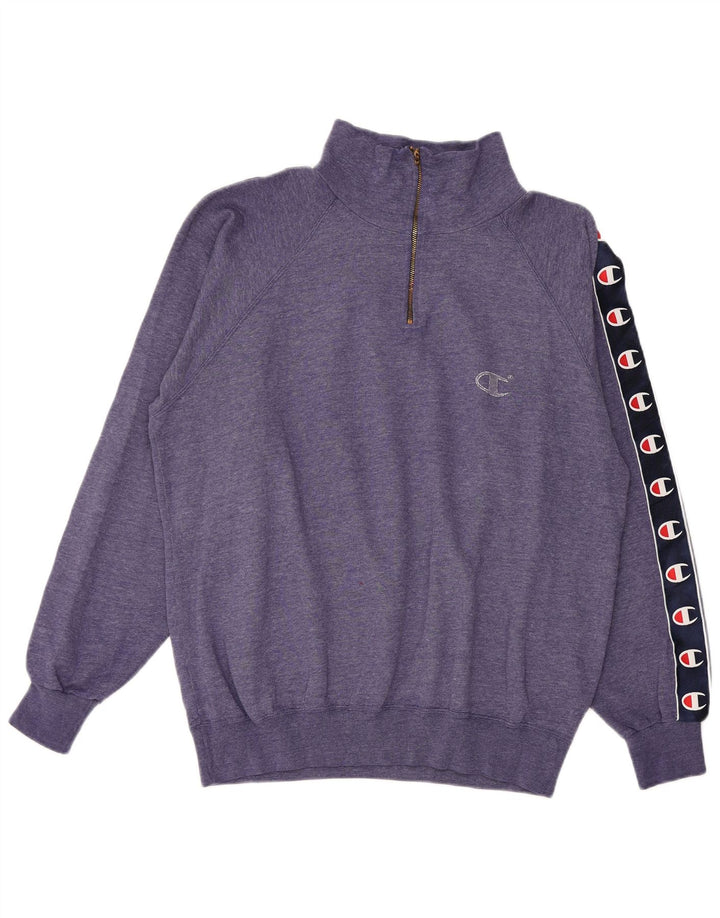 CHAMPION Mens Zip Neck Sweatshirt Jumper Medium Navy Blue