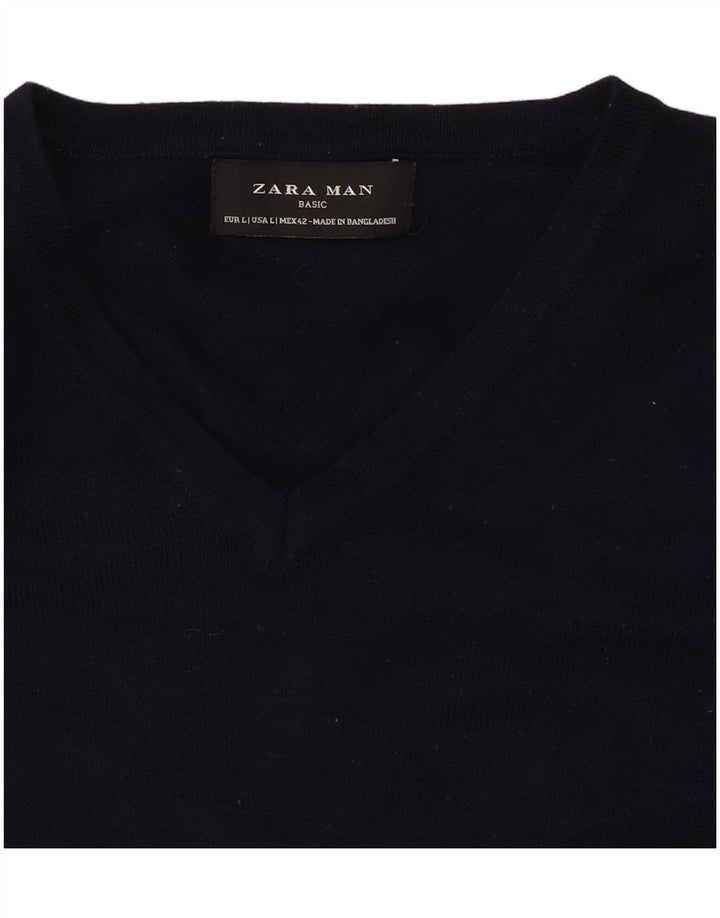 Maglione Zara da uomo con scollo a V grande blu navy