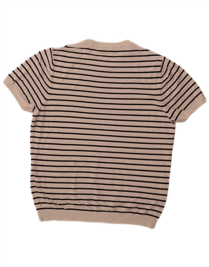 ZARA Womens Crop Crew Neck Jumper Sweater UK 14 Medium White Striped