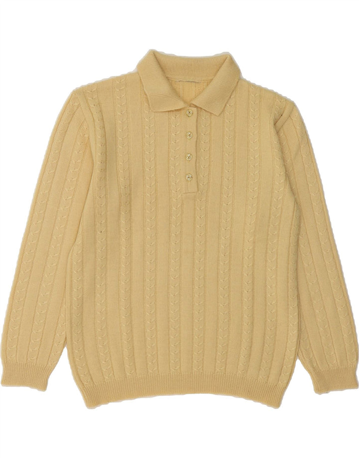 VINTAGE Womens Polo Neck Jumper Sweater UK 12 Medium Beige Wool Vintage Vintage and Second-Hand Vintage from Messina Hembry 