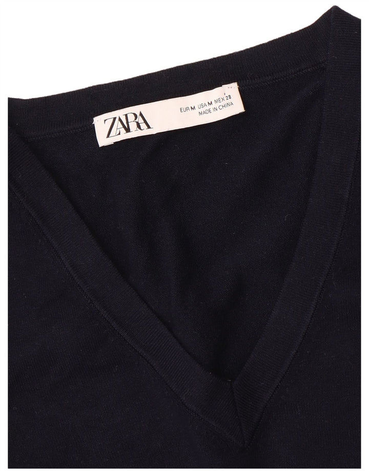 ZARA Maglione Corto da Donna con Scollo a V UK 12 Medio Blu Navy