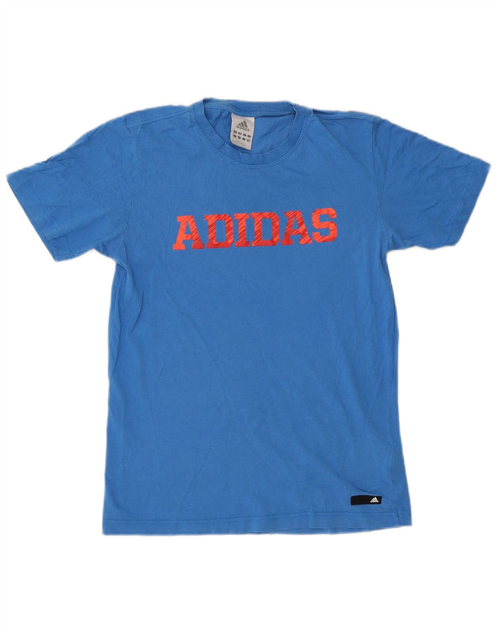 T-shirt grafica da uomo Adidas Top piccola in cotone blu