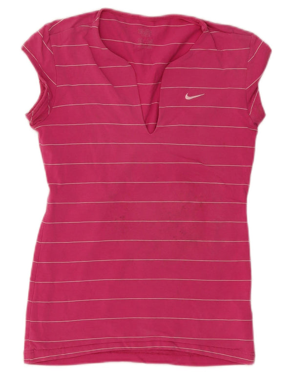 T-shirt da donna Nike Top UK 8 piccola in cotone a righe rosa