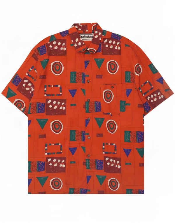 Camicia vintage da uomo a maniche corte XL rossa geometrica