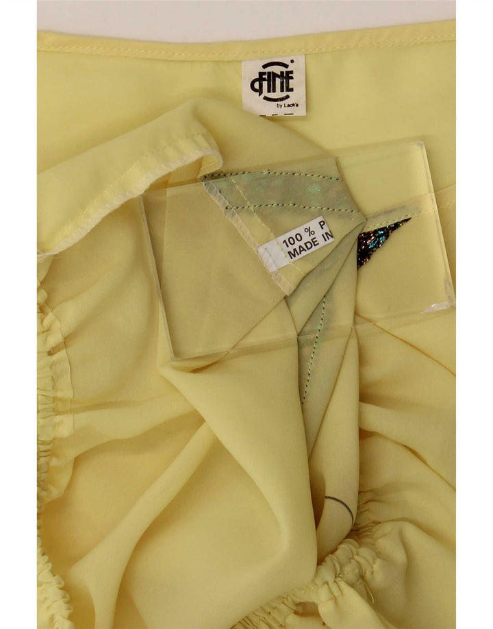 Top corto da donna vintage in camicetta UK 14 Poliestere floreale giallo medio