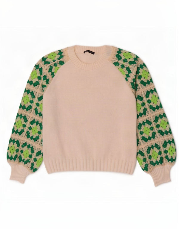 Maglione Zara da donna con scollo a barca UK 10 piccolo bianco geometrico