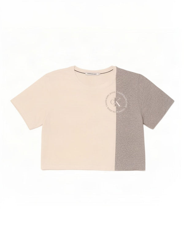 Maglietta corta da donna Calvin Klein Jeans UK 14 Blocco colore grigio medio