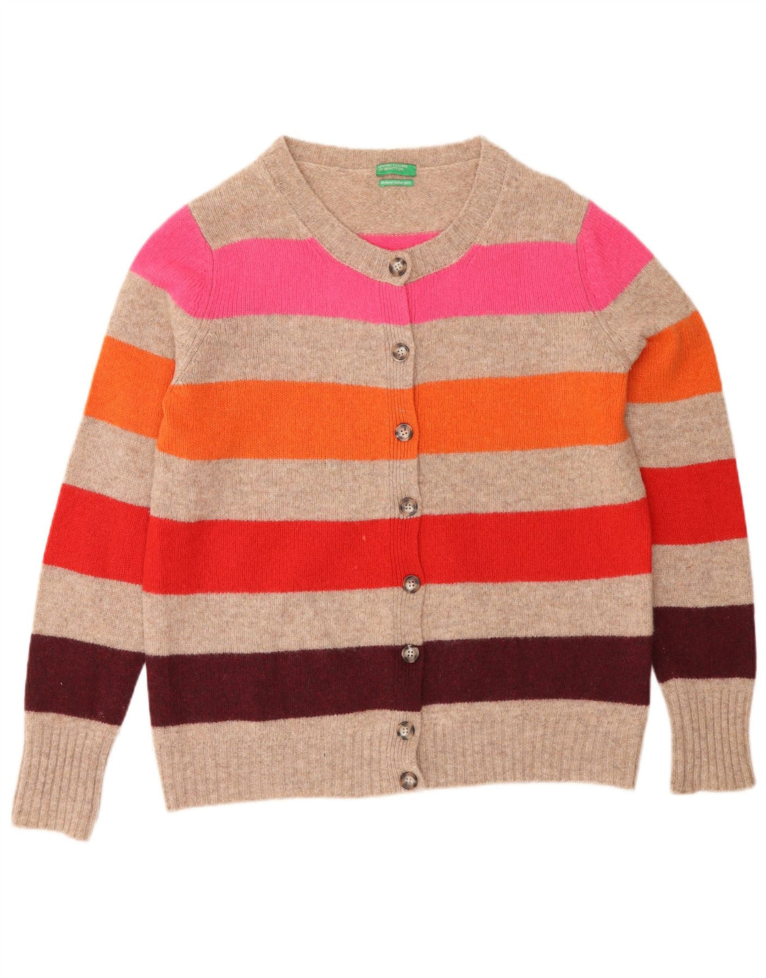Maglione cardigan da donna Benetton UK 16 lana a righe grigie grandi