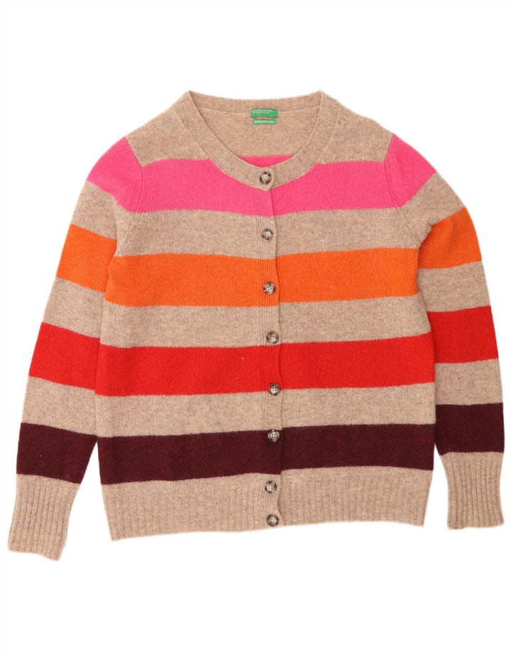 Maglione cardigan da donna Benetton UK 16 lana a righe grigie grandi