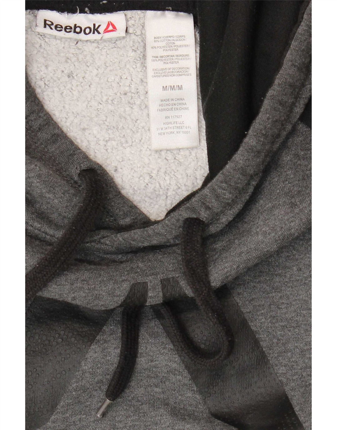 Maglione con cappuccio grafico da uomo Reebok in cotone color block grigio medio