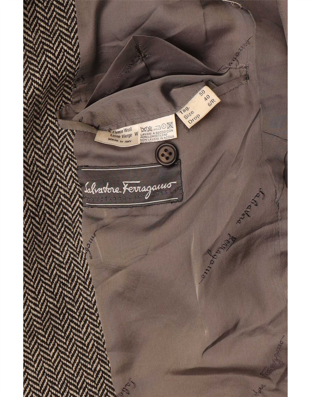 Giacca blazer da uomo Salvatore Ferragamo UK 40 Large Grey Herringbone