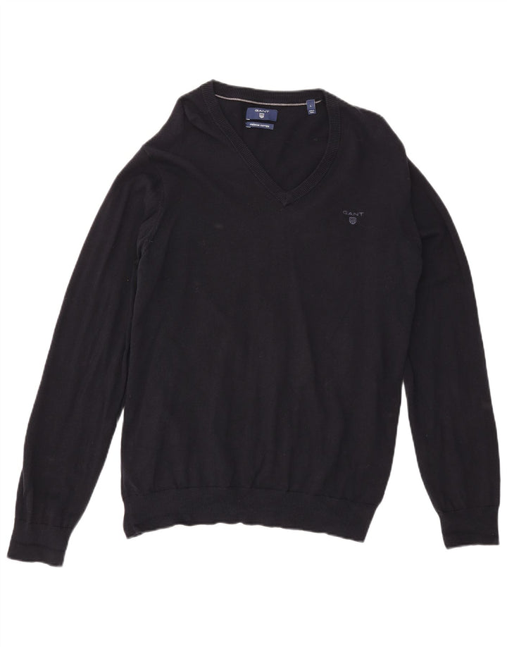 Gant Maglione da uomo con scollo a V grande in cotone blu navy