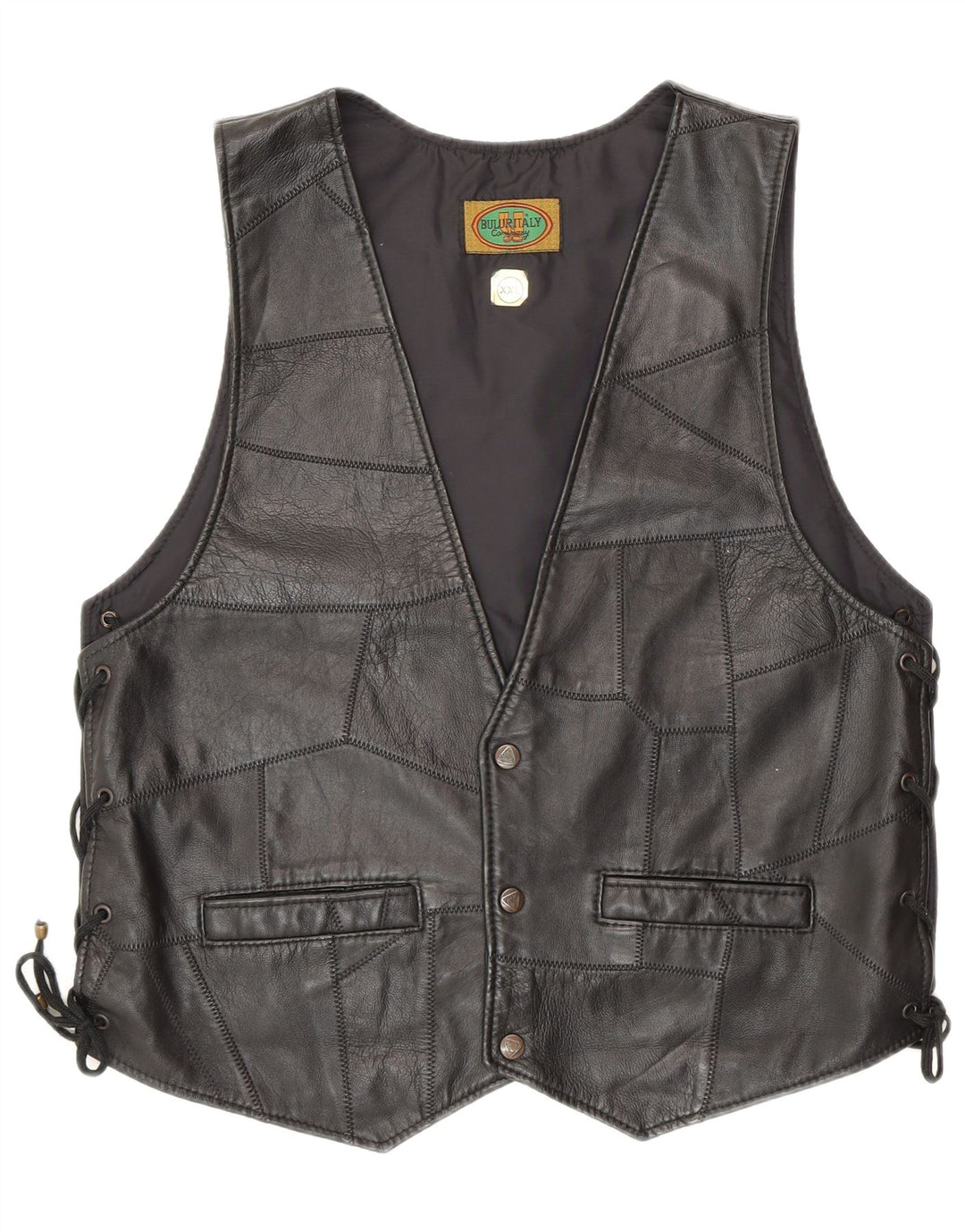 Gilet in pelle da donna vintage 2XL Biker patchwork nero