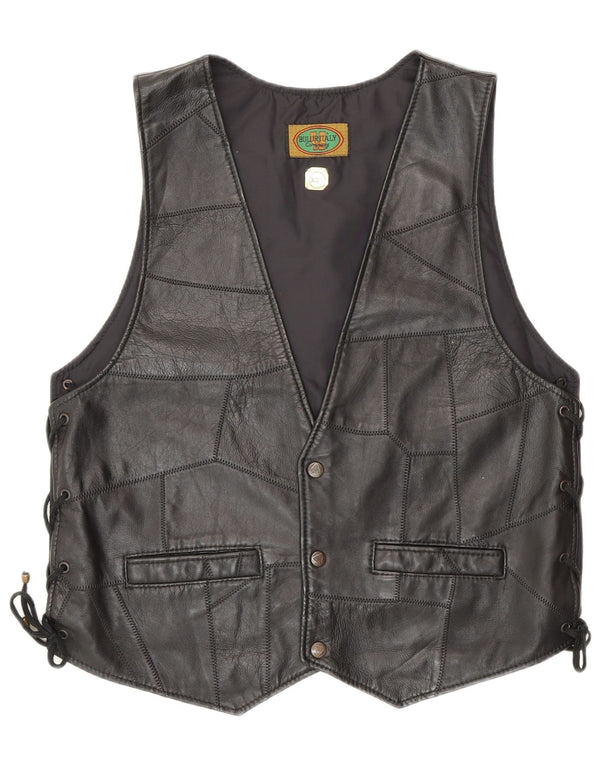 Gilet in pelle da donna vintage 2XL Biker patchwork nero
