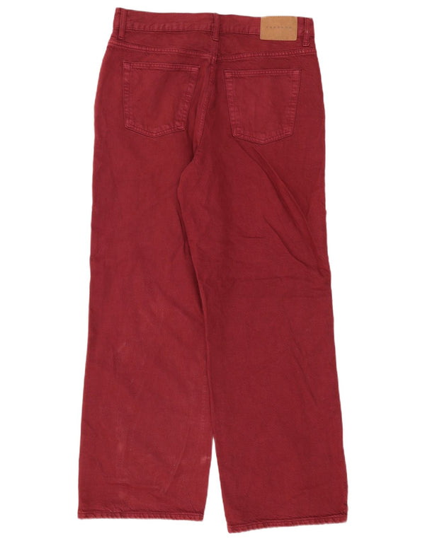 Jeans larghi da donna a vita alta Topshop UK 12 medio W30 L32 cotone bordeaux