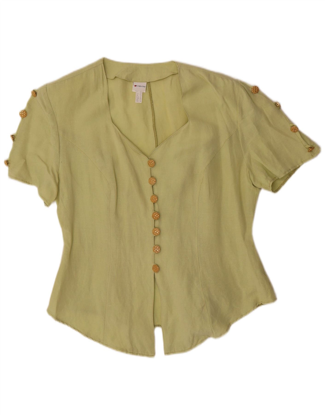 Camicetta camicia a maniche corte da donna VINTAGE UK 16 grande lino verde